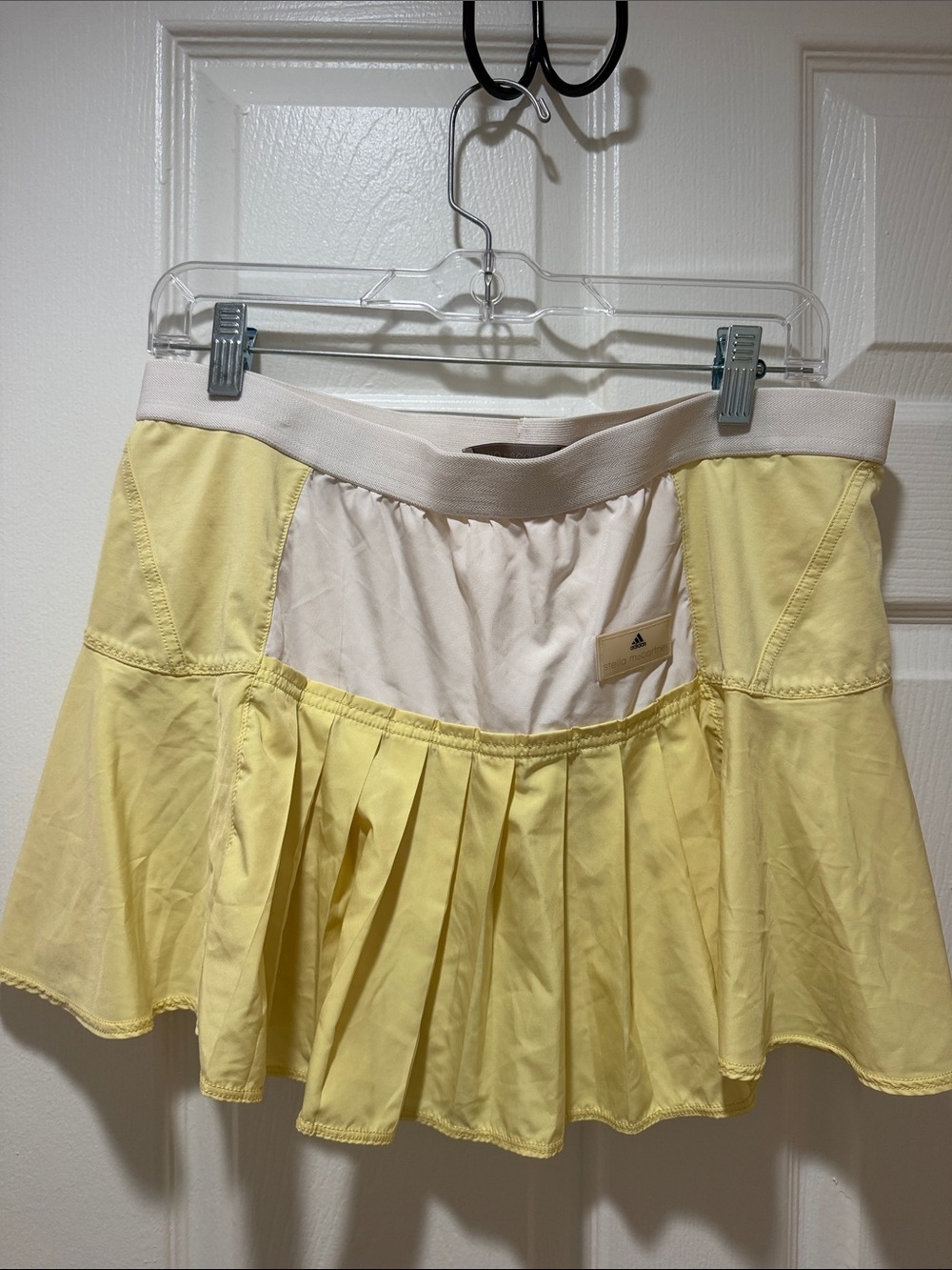 Adidas Stella McCartney Tennis Skirt Sz L Pleats Yellow White Lined Lightweight